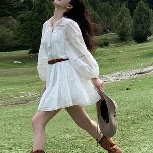 Cotton White Bohemian Dress with belt